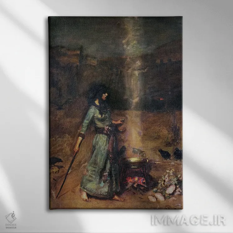 تابلو دایره جادویی اثر جان ویلیام واترهاوس (نقاش انگلیسی سبک پره-رافائلیت) - نمای روبهرو روی دیوار