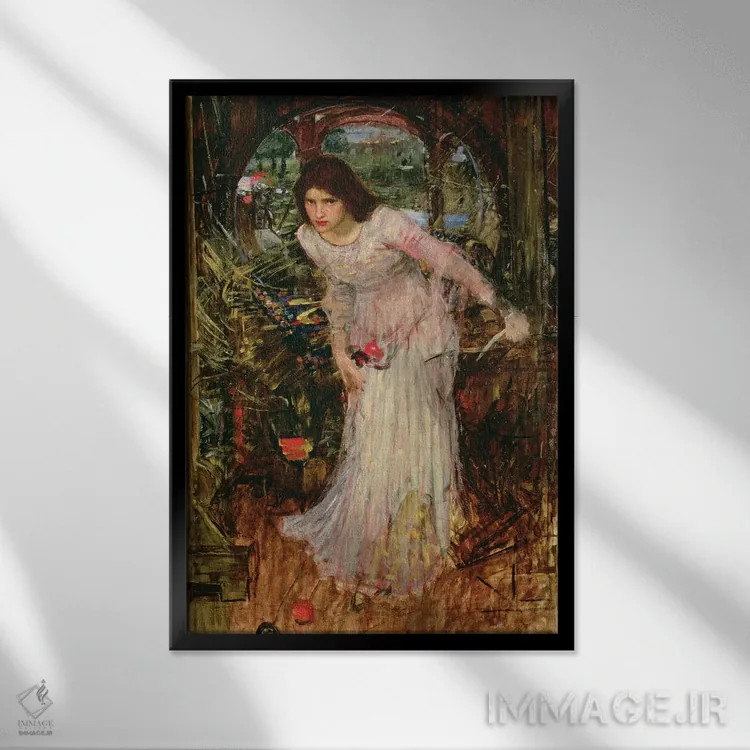 تابلو c.1894,بانوی شالوت، حدود ۱۸۹۴ (ادبیات) اثر جان ویلیام واترهاوس (نقاش انگلیسی سبک پره-رافائلیت) - نمای قابدار مشکی