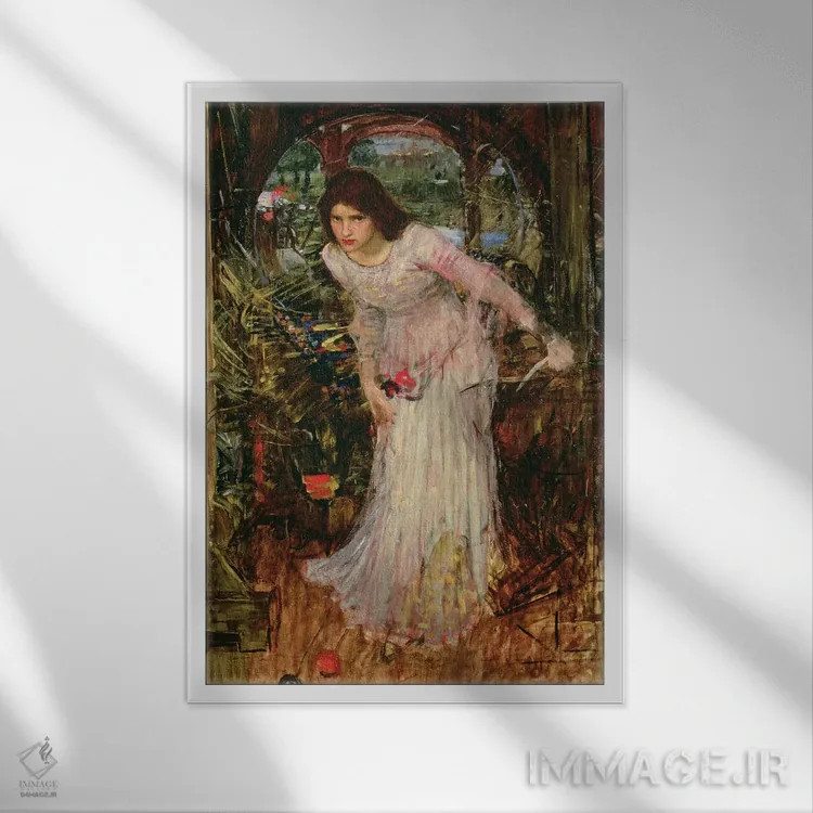 تابلو c.1894,بانوی شالوت، حدود ۱۸۹۴ (ادبیات) اثر جان ویلیام واترهاوس (نقاش انگلیسی سبک پره-رافائلیت) - نمای قابدار سفید