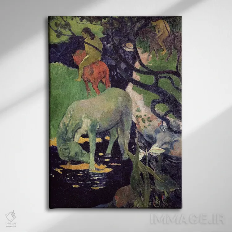 تابلو 1898,اسب سفید، ۱۸۹۸ اثر پل گوگن - نمای روبهرو روی دیوار
