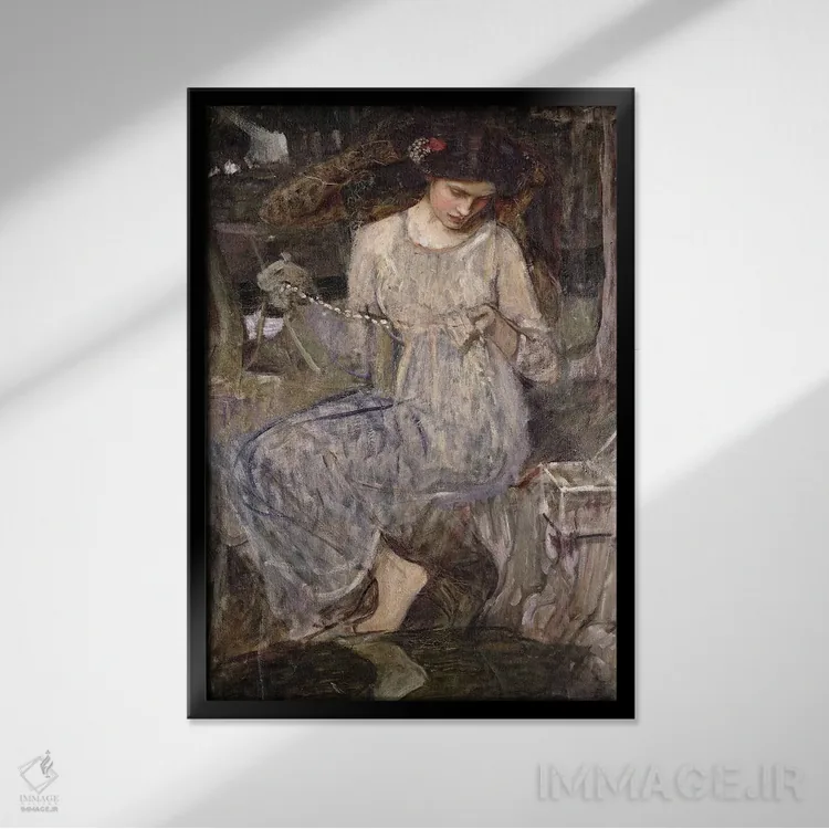 تابلو c.1909,گردنبند، حدود ۱۹۰۹ اثر جان ویلیام واترهاوس (نقاش انگلیسی سبک پره-رافائلیت) - نمای قابدار مشکی