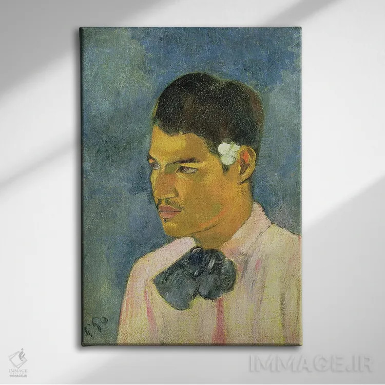 تابلو 1891,جوانی با گلی پشت گوش، ۱۸۹۱ اثر پل گوگن - نمای روبهرو روی دیوار
