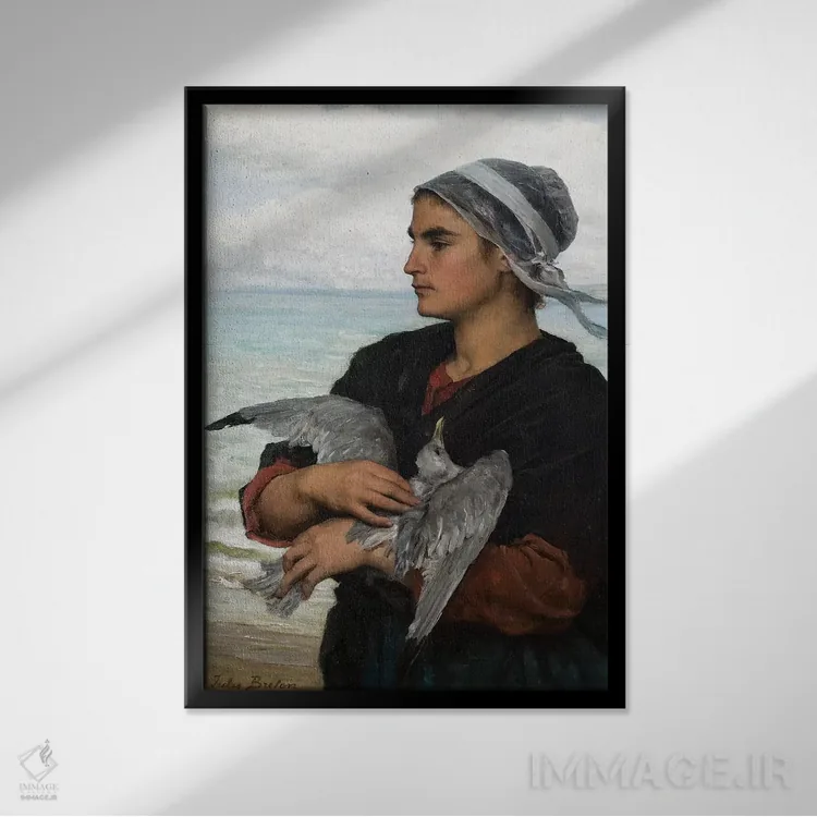 تابلو 1878,مرغ دریایی زخمی، ۱۸۷۸ اثر ژول برتون - نمای قابدار مشکی