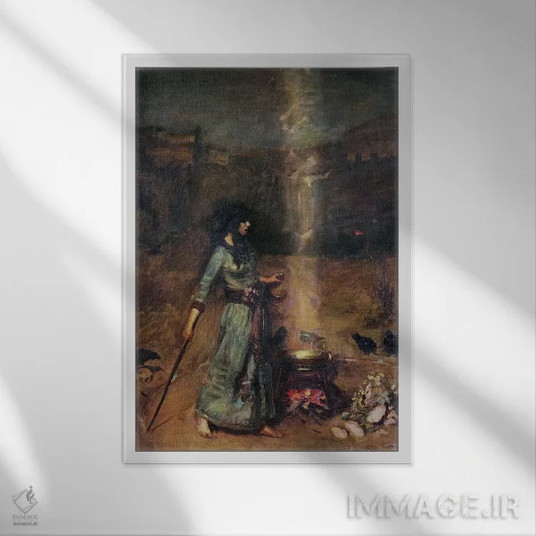تابلو دایره جادویی اثر جان ویلیام واترهاوس (نقاش انگلیسی سبک پره-رافائلیت) - نمای قابدار سفید