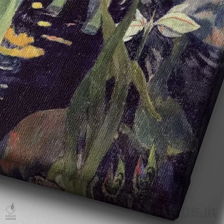 تابلو 1898,اسب سفید، ۱۸۹۸ اثر پل گوگن - نمای نزدیک بافت بوم