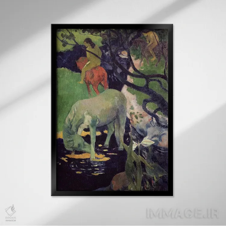 تابلو 1898,اسب سفید، ۱۸۹۸ اثر پل گوگن - نمای قابدار مشکی