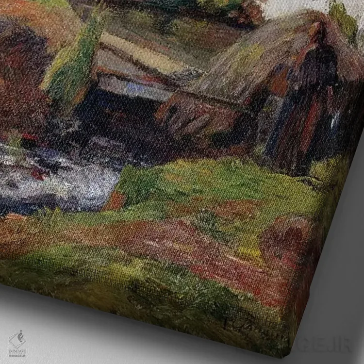 تابلو 1883,مزرعه در اسنی، ۱۸۸۳ اثر پل گوگن - نمای نزدیک بافت بوم