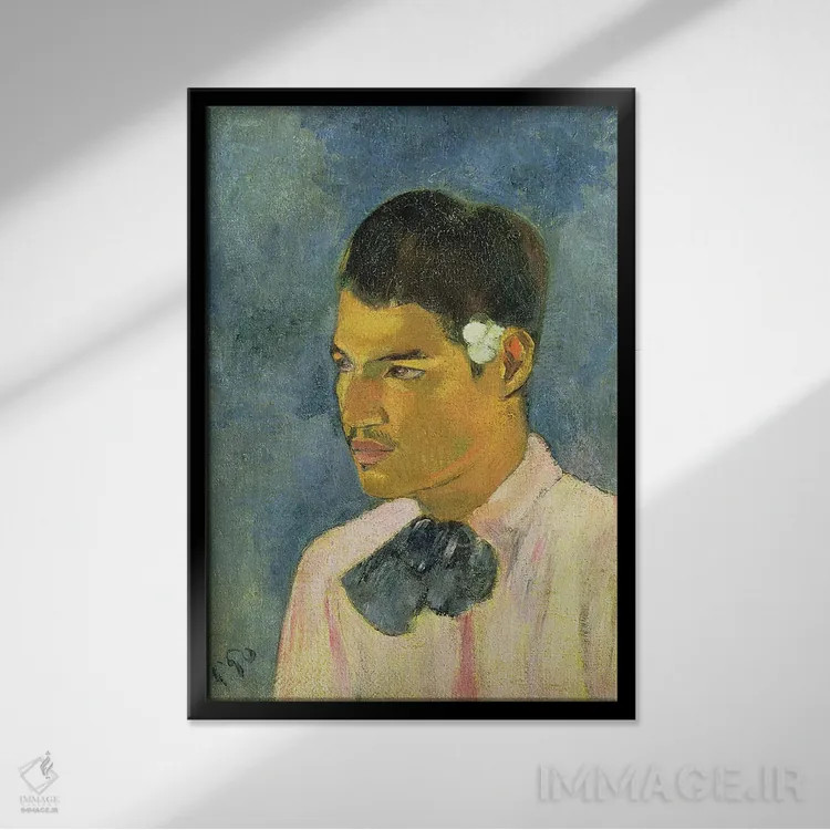 تابلو 1891,جوانی با گلی پشت گوش، ۱۸۹۱ اثر پل گوگن - نمای قابدار مشکی