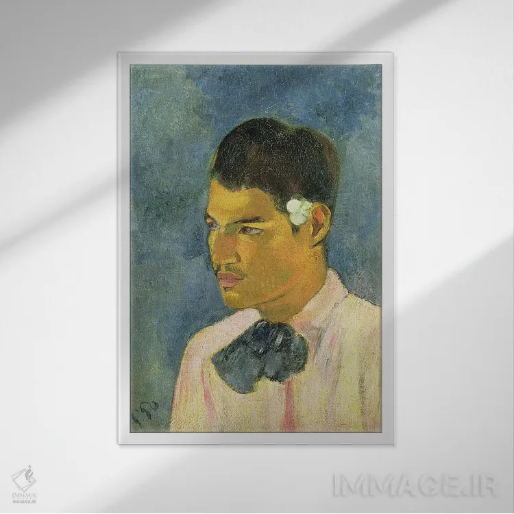 تابلو 1891,جوانی با گلی پشت گوش، ۱۸۹۱ اثر پل گوگن - نمای قابدار سفید