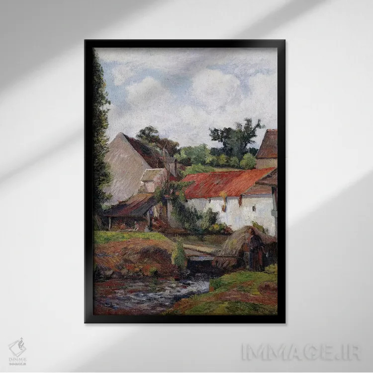 تابلو 1883,مزرعه در اسنی، ۱۸۸۳ اثر پل گوگن - نمای قابدار مشکی