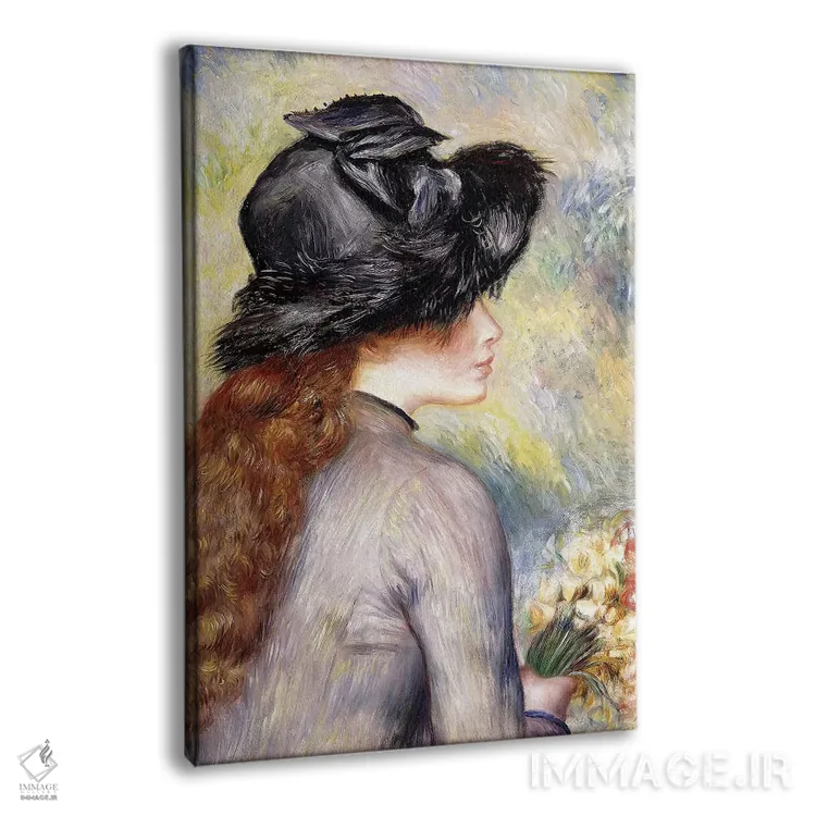 تابلو دختر جوانی که دسته گل لاله در دست دارد اثر پیر-اوگوست رنوار - نمای پرسپکتیو محصول