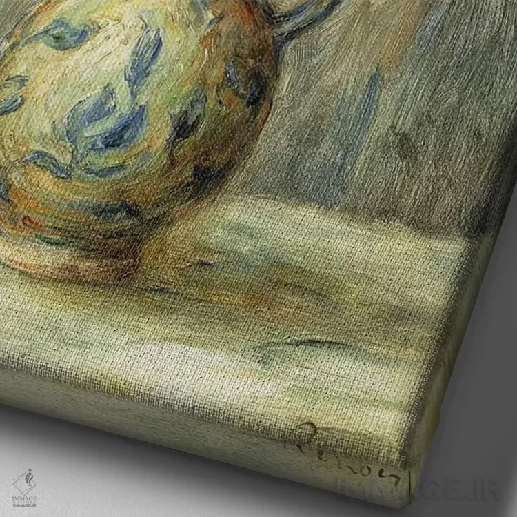 تابلو گلدان گل شقایق اثر پیر-اوگوست رنوار - نمای نزدیک بافت بوم