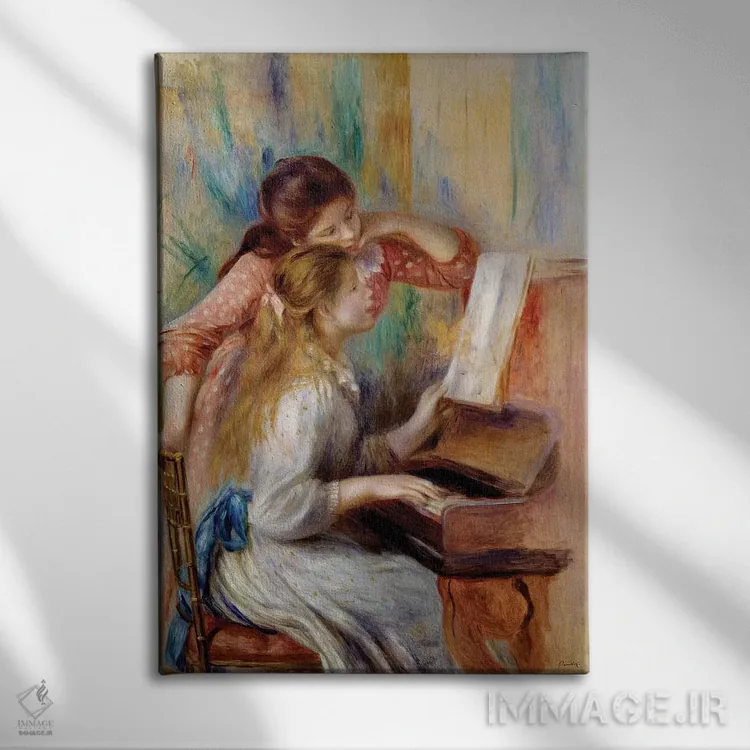 تابلو مطالعه مقدماتی دختران جوان در حال نواختن پیانو اثر پیر-اوگوست رنوار - نمای روبهرو روی دیوار