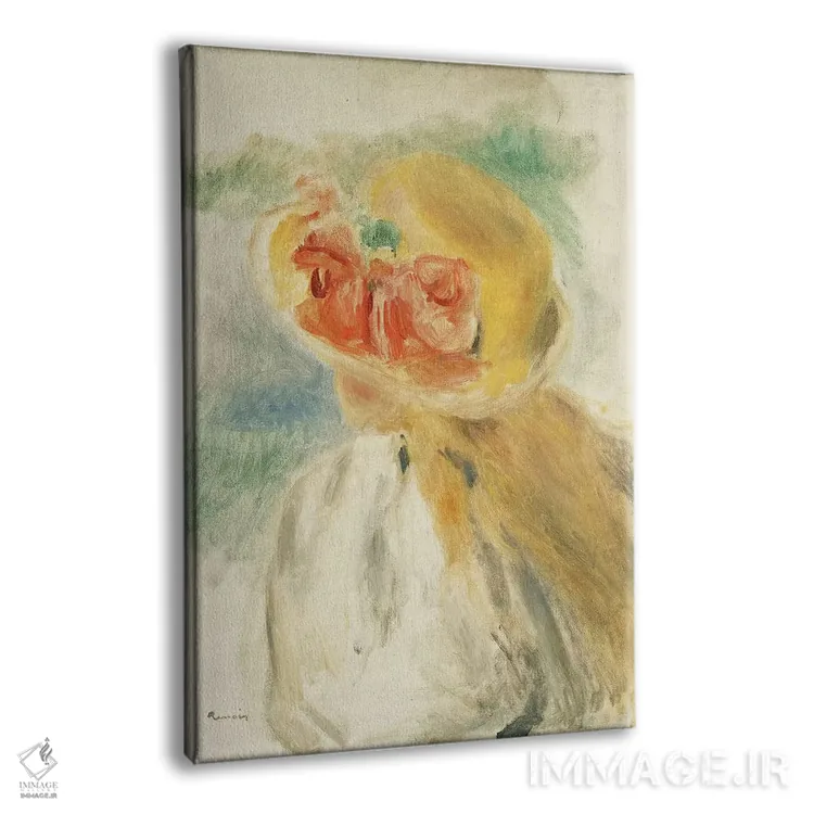 تابلو دختر جوان با گلهایی در کلاهش اثر پیر-اوگوست رنوار - نمای پرسپکتیو محصول