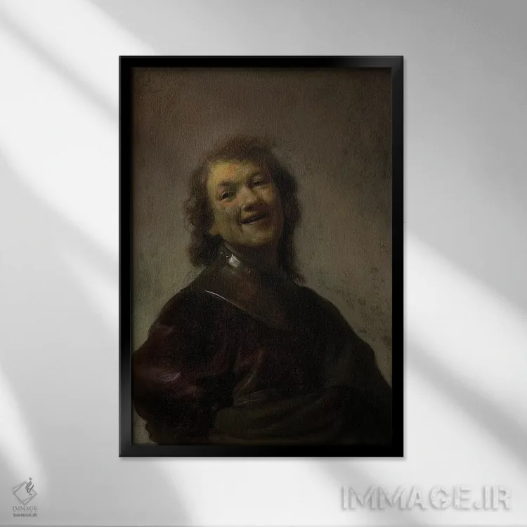 تابلو خندهٔ رامبرانت، حدود ۱۶۲۸ اثر رمبرانت فان رَین (نقاش بزرگ هلندی) - نمای قابدار مشکی