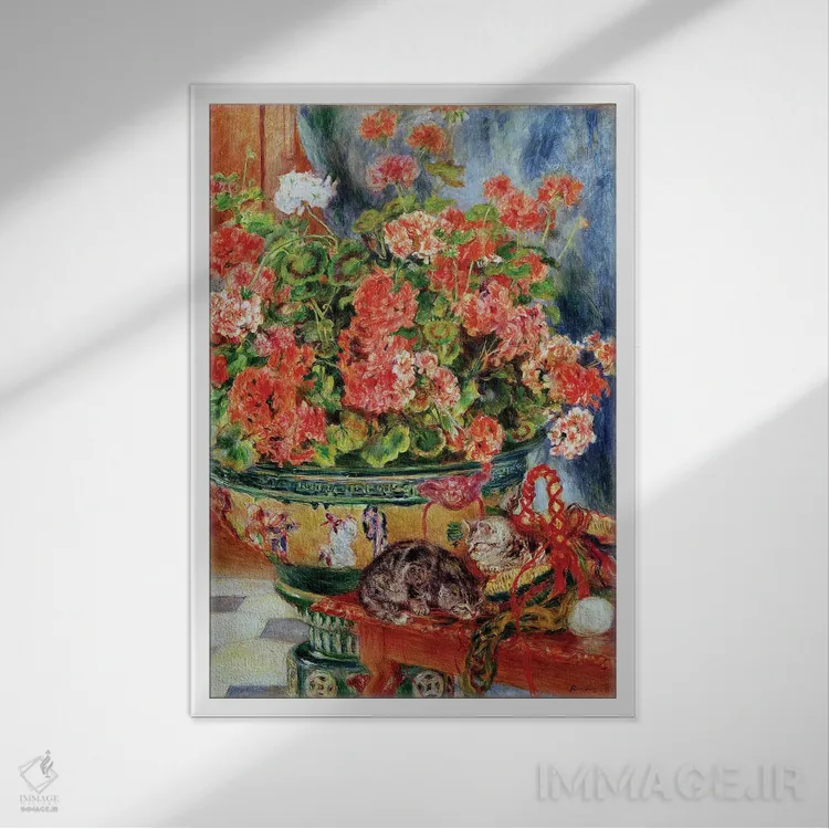 تابلو 1881,شمعدانی و گربهها، ۱۸۸۱ اثر پیر-اوگوست رنوار - نمای قابدار سفید