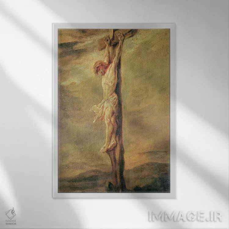 تابلو مسیح بر صلیب، حدود ۱۶۴۶ اثر رمبرانت فان رَین (نقاش بزرگ هلندی) - نمای قابدار سفید