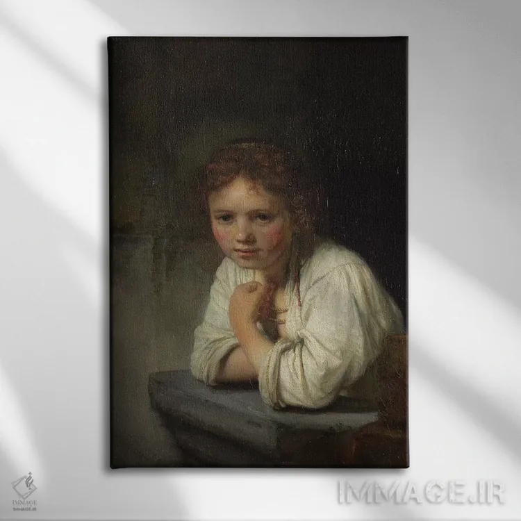 تابلو دختر در پنجره، ۱۶۴۵ اثر رمبرانت فان رَین (نقاش بزرگ هلندی) - نمای روبهرو روی دیوار