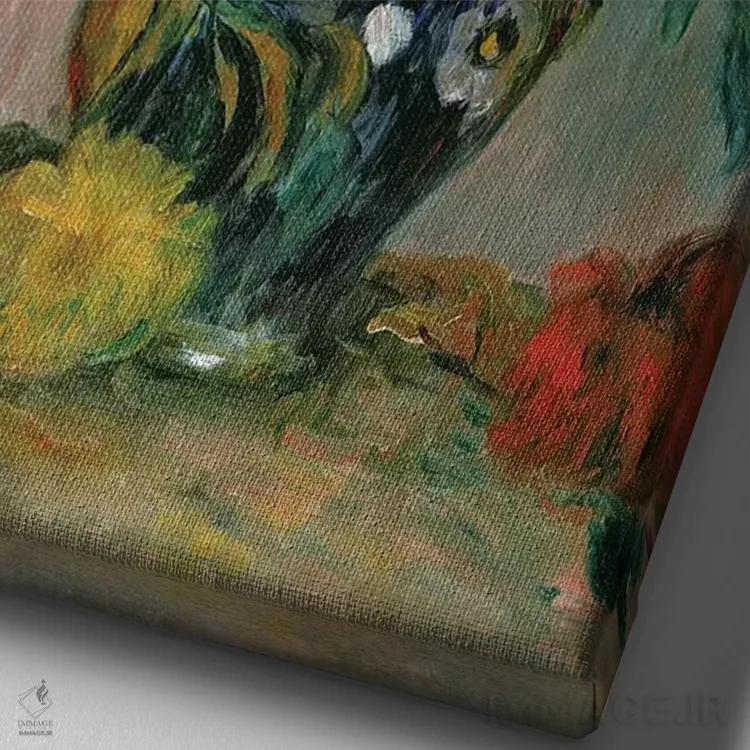 تابلو گلدان گلها، حدود ۱۸۸۴ اثر پیر-اوگوست رنوار - نمای نزدیک بافت بوم