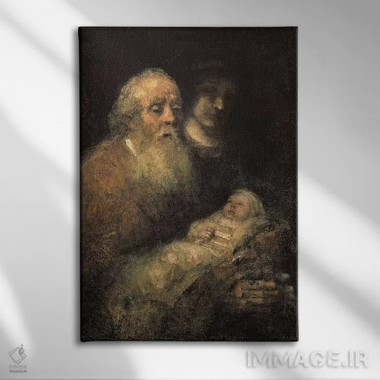 تابلو شمعون در معبد، ۱۶۶۹ اثر رمبرانت فان رَین (نقاش بزرگ هلندی) - نمای روبهرو روی دیوار