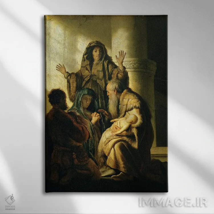 تابلو شمعون و حنا در معبد، حدود ۱۶۲۷ اثر رمبرانت فان رَین (نقاش بزرگ هلندی) - نمای روبهرو روی دیوار