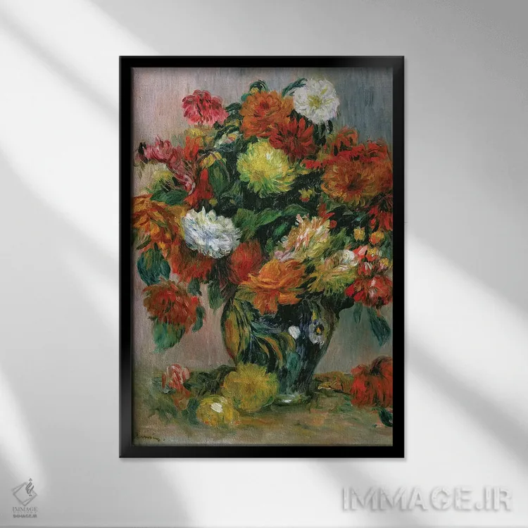 تابلو گلدان گلها، حدود ۱۸۸۴ اثر پیر-اوگوست رنوار - نمای قابدار مشکی