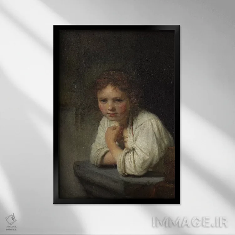 تابلو دختر در پنجره، ۱۶۴۵ اثر رمبرانت فان رَین (نقاش بزرگ هلندی) - نمای قابدار مشکی