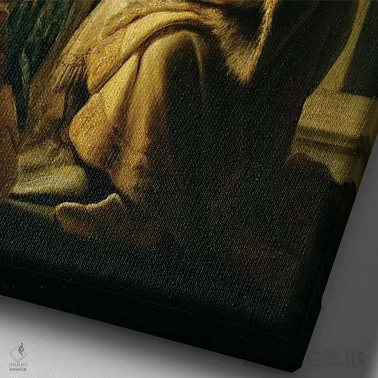 تابلو شمعون و حنا در معبد، حدود ۱۶۲۷ اثر رمبرانت فان رَین (نقاش بزرگ هلندی) - نمای نزدیک بافت بوم