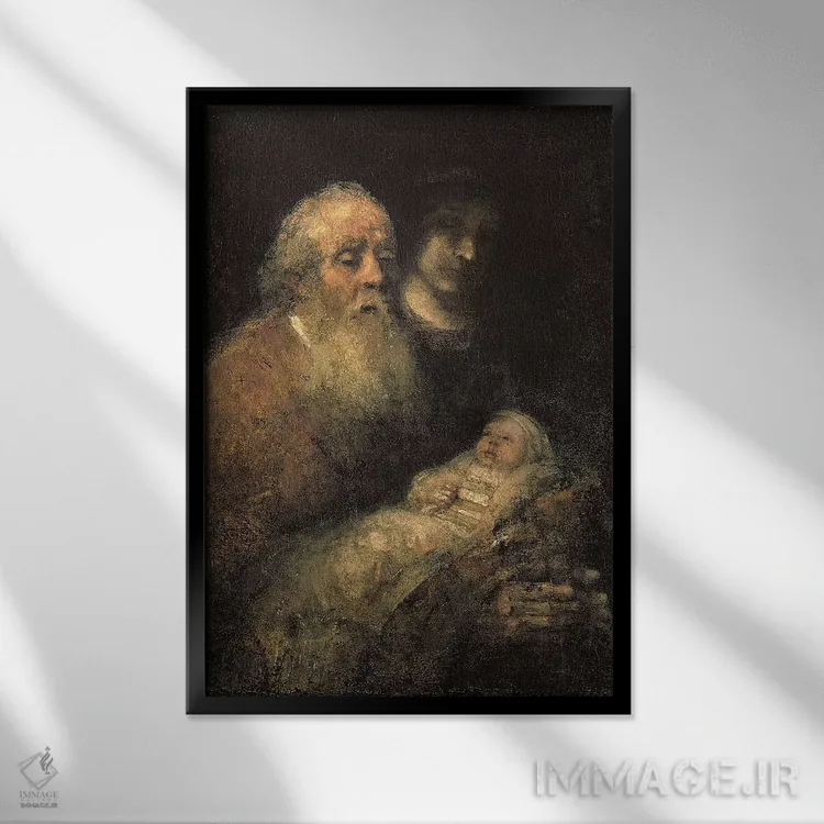 تابلو شمعون در معبد، ۱۶۶۹ اثر رمبرانت فان رَین (نقاش بزرگ هلندی) - نمای قابدار مشکی