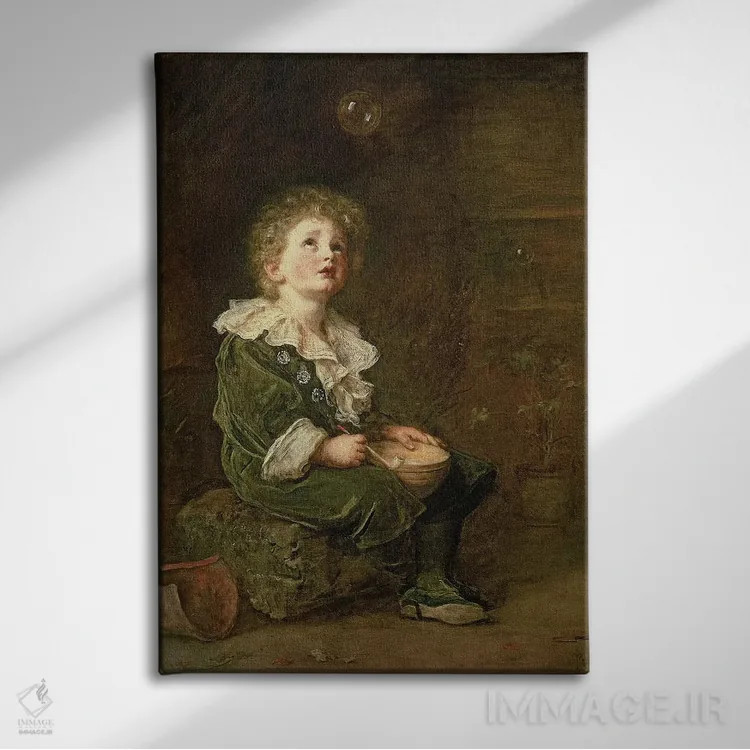 تابلو حبابها، ۱۸۸۶ اثر سر جان اورت میلیِس (نقاش بریتانیایی) - نمای روبهرو روی دیوار