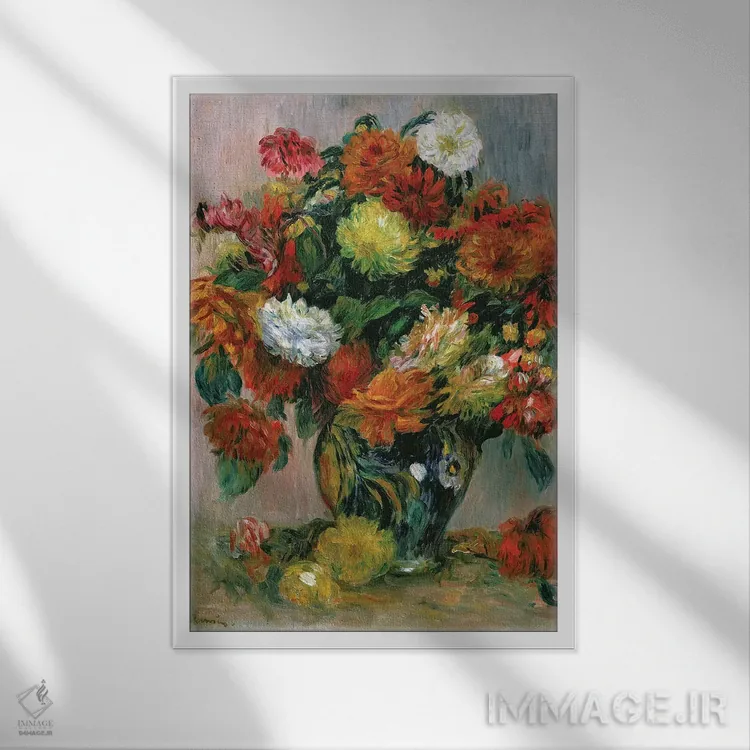 تابلو گلدان گلها، حدود ۱۸۸۴ اثر پیر-اوگوست رنوار - نمای قابدار سفید