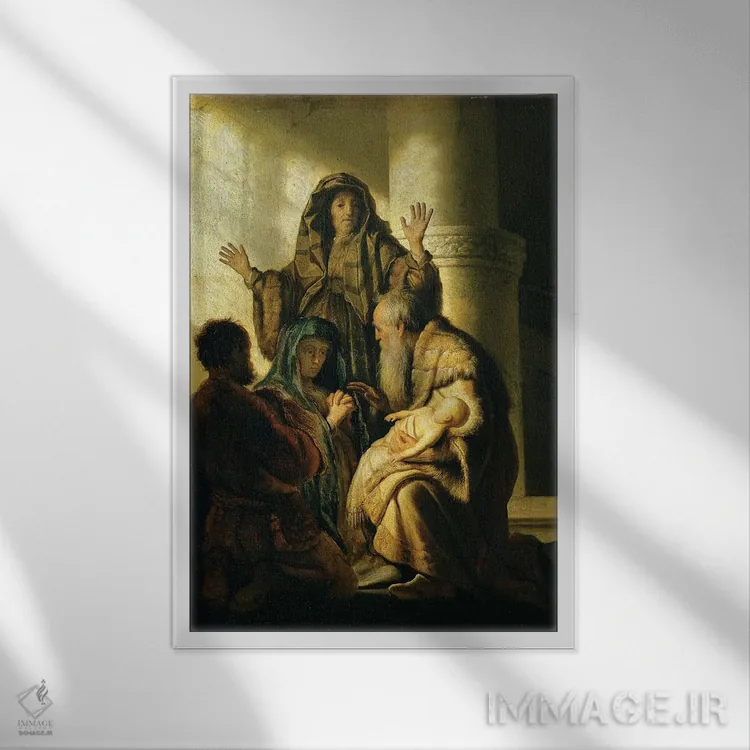 تابلو شمعون و حنا در معبد، حدود ۱۶۲۷ اثر رمبرانت فان رَین (نقاش بزرگ هلندی) - نمای قابدار سفید