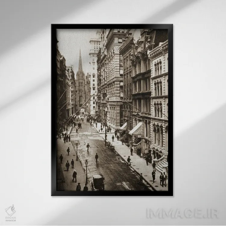 تابلو والاستریت، نیویورک، ۱۸۹۸ اثر عکاس آمریکایی (عنوان عمومی) - نمای قابدار مشکی