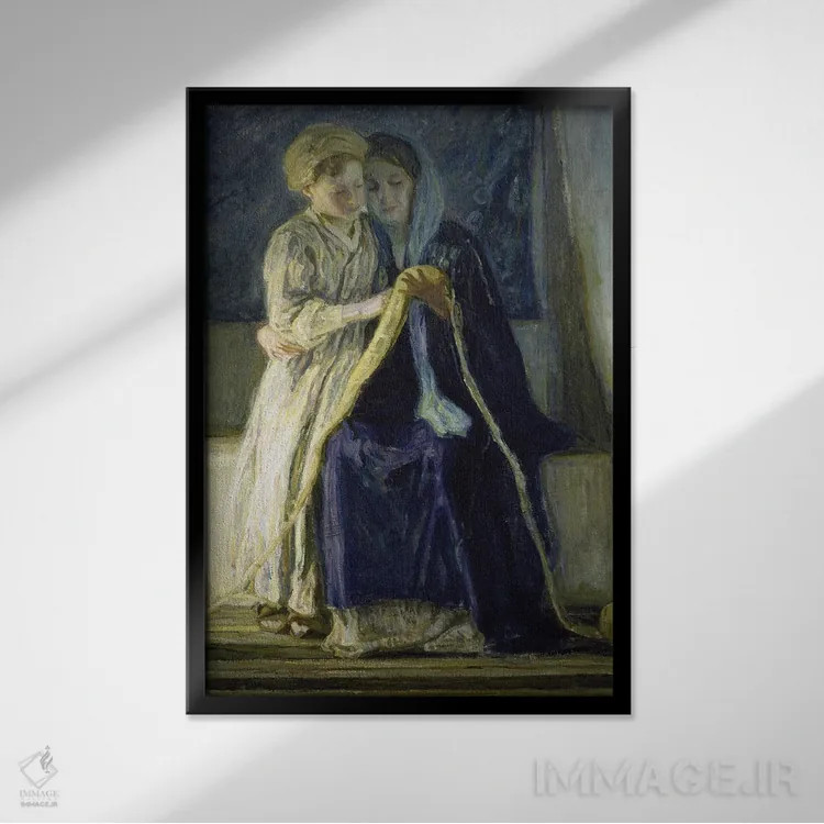 تابلو مسیح و مادرش در حال مطالعه کتاب مقدس، حدود ۱۹۰۹ اثر هنری اوسوا تانر - نمای قابدار مشکی