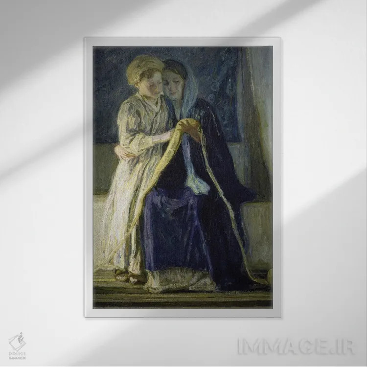 تابلو مسیح و مادرش در حال مطالعه کتاب مقدس، حدود ۱۹۰۹ اثر هنری اوسوا تانر - نمای قابدار سفید