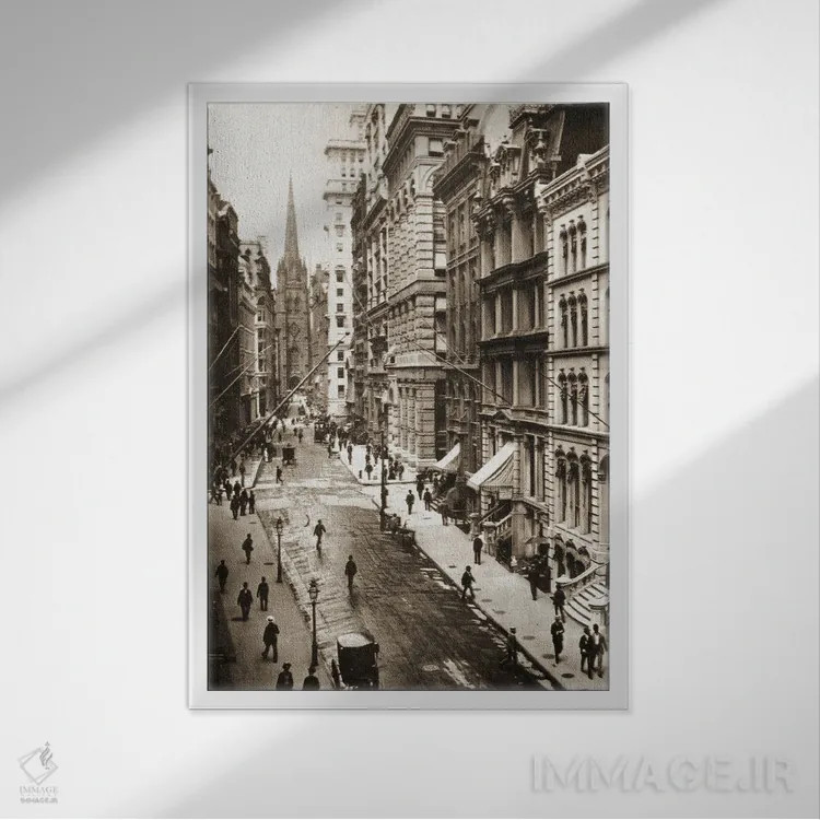 تابلو والاستریت، نیویورک، ۱۸۹۸ اثر عکاس آمریکایی (عنوان عمومی) - نمای قابدار سفید