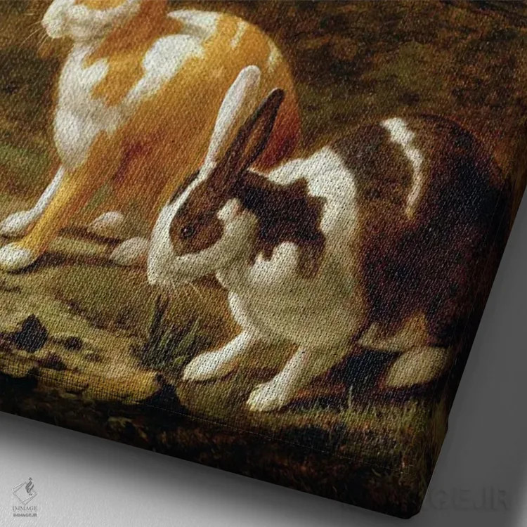تابلو منظرهٔ جنگلی با دو خرگوش اثر دیرک وینتراک - نمای نزدیک بافت بوم
