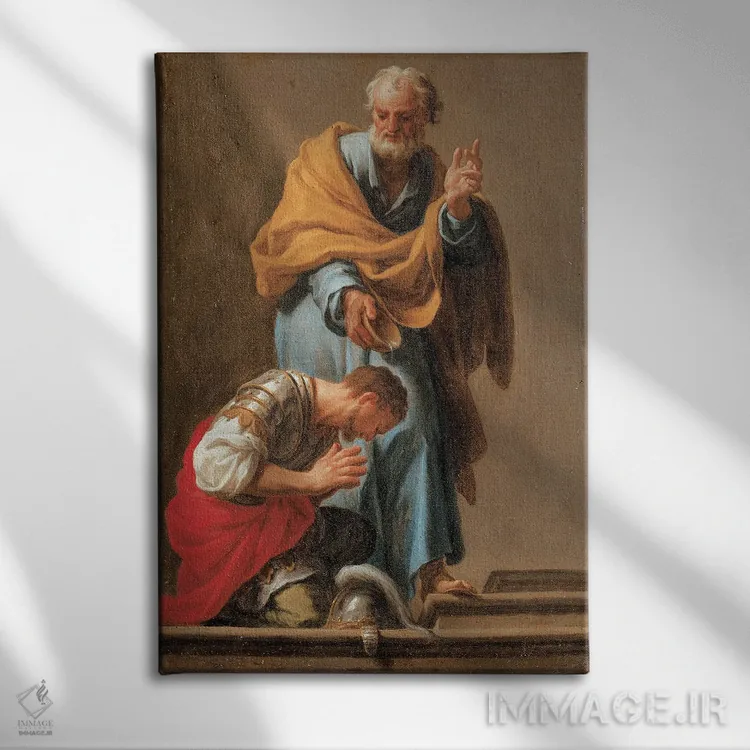 تابلو سنت پطرس در حال تعمید فرمانده کورنلیوس اثر فرانچسکو ترویزانی - نمای روبهرو روی دیوار