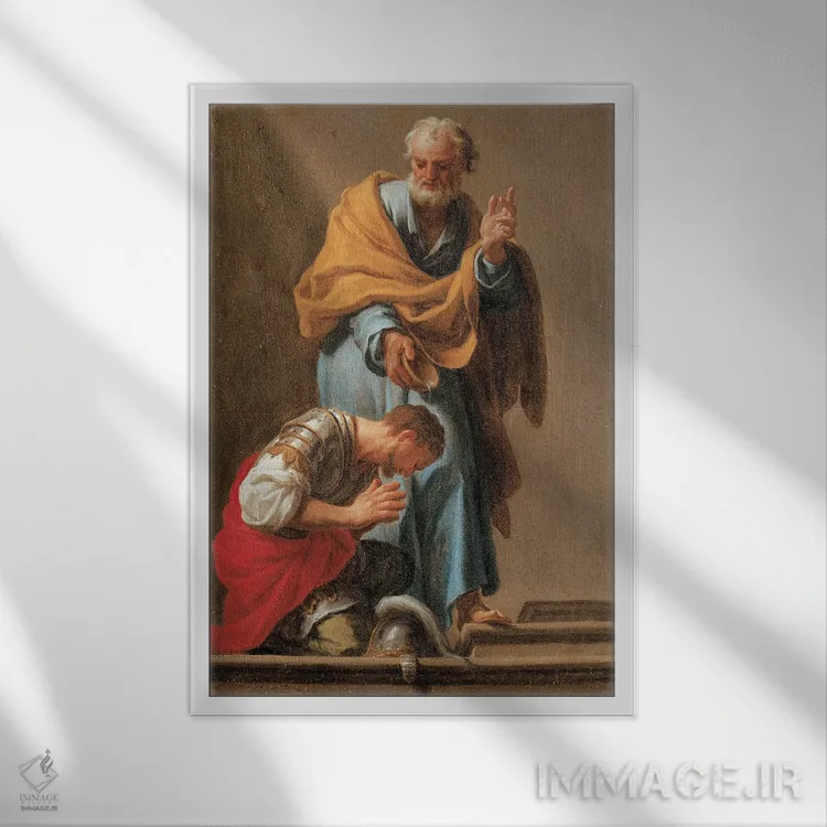 تابلو سنت پطرس در حال تعمید فرمانده کورنلیوس اثر فرانچسکو ترویزانی - نمای قابدار سفید