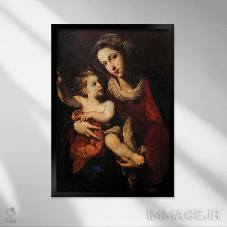 تابلو مریم مقدس و کودک اثر فرانچسکو سولیمنا (نقاش باروک ایتالیا) - نمای قابدار مشکی