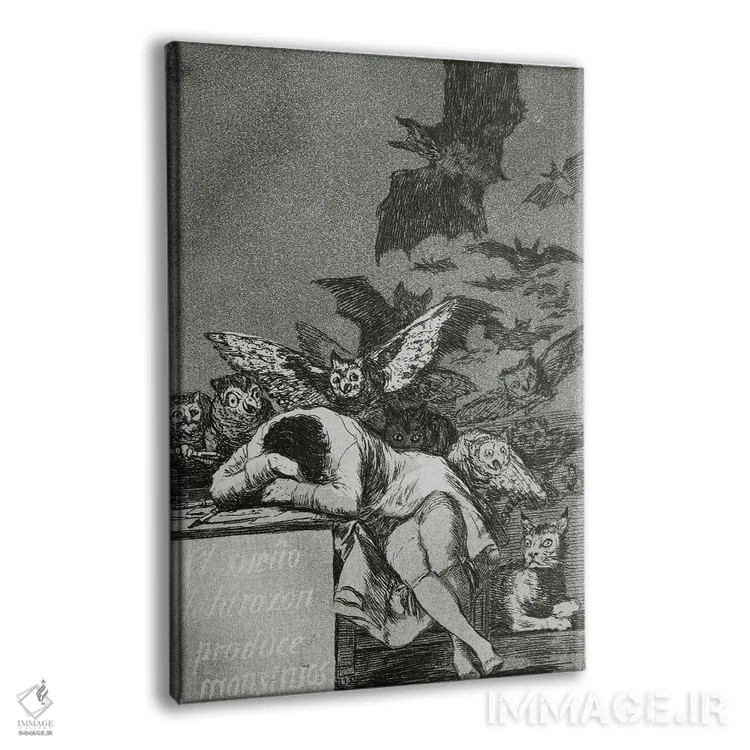 تابلو خواب عقل هیولا میزاید (عکس سیاه و سفید از تصویرسازی مجموعه "کاپریچوس")، ۱۷۹۹ اثر فرانسیسکو گویا (نقاش و چاپگر اسپانیایی) - نمای پرسپکتیو محصول