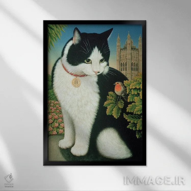 تابلو همفری، گربه داونینگ استریت، ۱۹۹۵ اثر فرانسیس برومفیلد - نمای قابدار مشکی