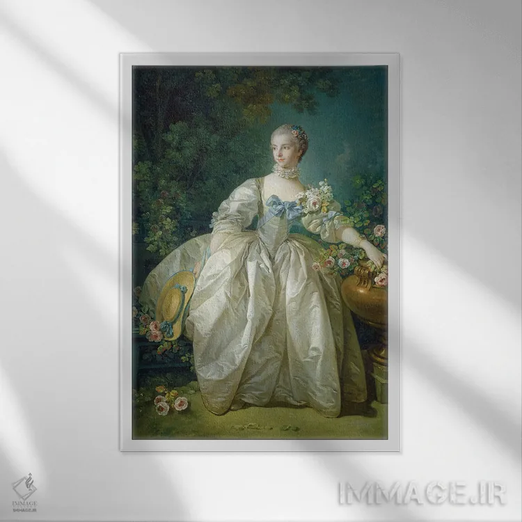 تابلو مدام برژهره، حدود ۱۷۶۶ اثر فرانسوا بوشه (نقاش فرانسوی سبک روکوکو) - نمای قابدار سفید