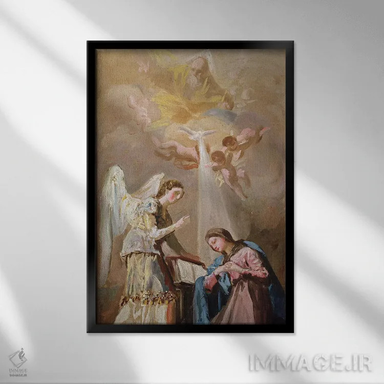 تابلو بشارت (اعلام مژده فرشته به مریم) اثر فرانسیسکو گویا (نقاش و چاپگر اسپانیایی) - نمای قابدار مشکی
