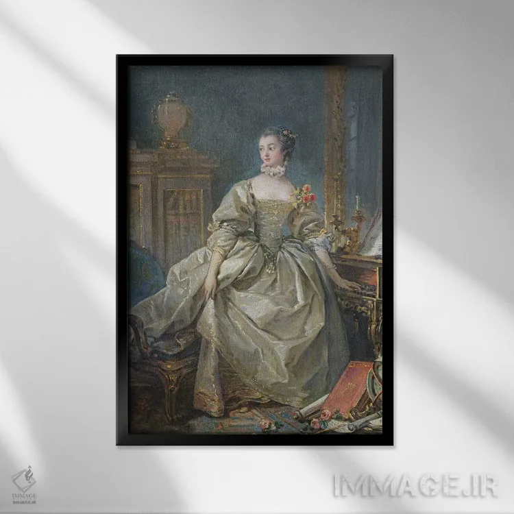 تابلو مدام دو پمپادور اثر فرانسوا بوشه (نقاش فرانسوی سبک روکوکو) - نمای قابدار مشکی