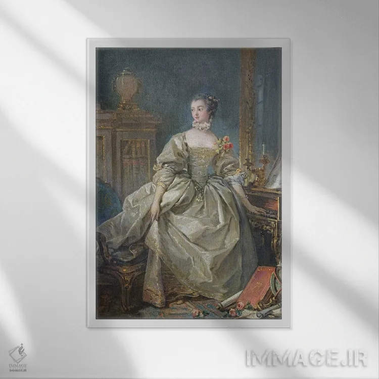 تابلو مدام دو پمپادور اثر فرانسوا بوشه (نقاش فرانسوی سبک روکوکو) - نمای قابدار سفید