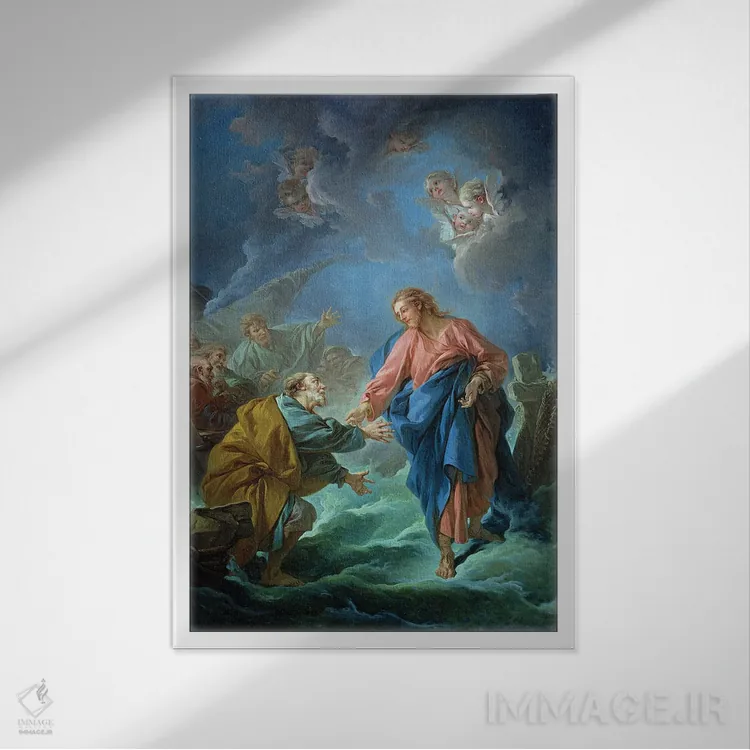 تابلو دعوت سنت پیتر به راه رفتن روی آب، ۱۷۶۶ اثر فرانسوا بوشه (نقاش فرانسوی سبک روکوکو) - نمای قابدار سفید