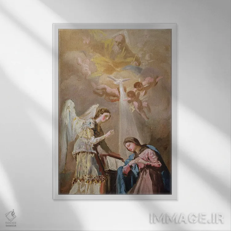 تابلو بشارت (اعلام مژده فرشته به مریم) اثر فرانسیسکو گویا (نقاش و چاپگر اسپانیایی) - نمای قابدار سفید