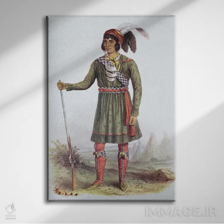 تابلو A Seminole Leader (From The Indian Tribes Of North America, Vol. II),اوسیولا (آسهاولا)، رهبر قبیله سمینول (از کتاب قبایل سرخپوست آمریکای شمالی، جلد دوم) اثر جورج کتلین (نقاش بومیان آمریکا) - نمای روبهرو روی دیوار
