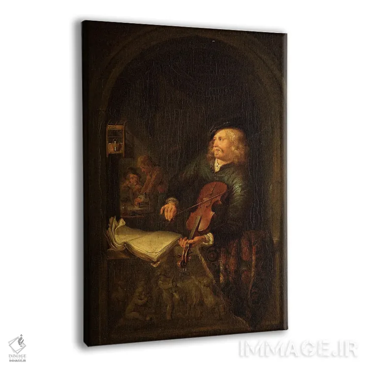 تابلو مردی با ویولن اثر گریت دو (نقاش هلندی سبک باروک) - نمای پرسپکتیو محصول